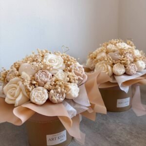 Flower Box ze świec sojowych - M Beż