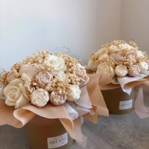Flower Box ze świec sojowych - M Beż