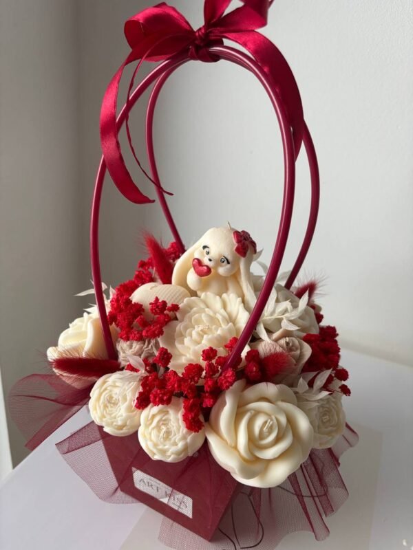 Flower Box ze swiec sojowych - Czerwony koszyk