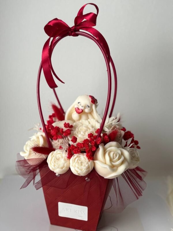 Flower Box ze swiec sojowych - Czerwony koszyk