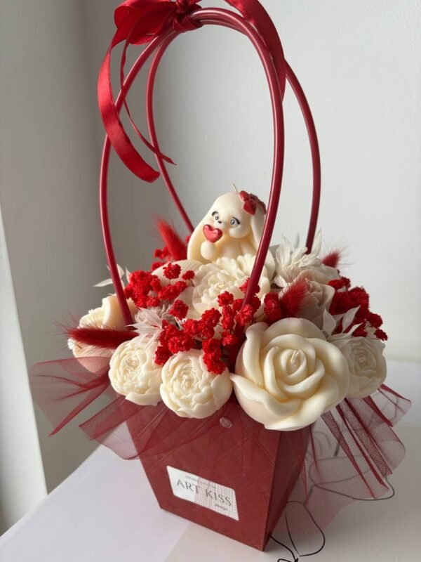 Flower Box ze swiec sojowych - Czerwony koszyk