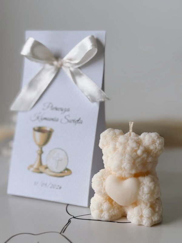 Pamiątka dla Gości na Pierwszą Komunię Świętą - Miś z sercem