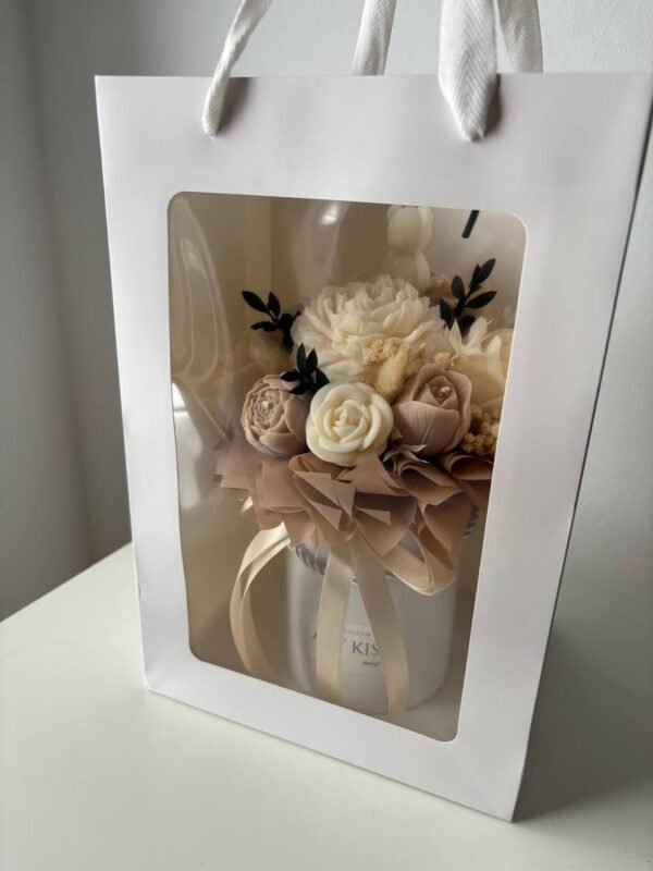 flower box z misiem + torba prezentowa