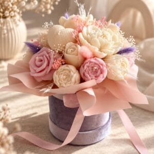 Flower Box ze świec sojowych – Pudrowy Róż